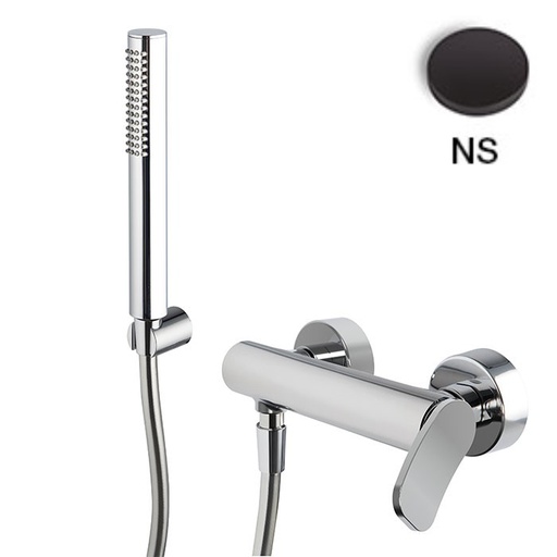 [1621C2154] Mélangeur de douche FLO - E 150 mm, avec deux raccords réglables Ballofix 1/2" - 1/2, Flexible chromalux 1500 mm, support douchette et douchette à main, NS Noir Mat