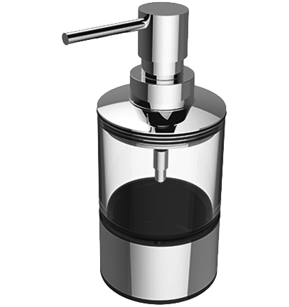 [1690C0153] Distributeur de savon ELEMENT H 16 cm, magnétique récipient en verre clair, Chromé