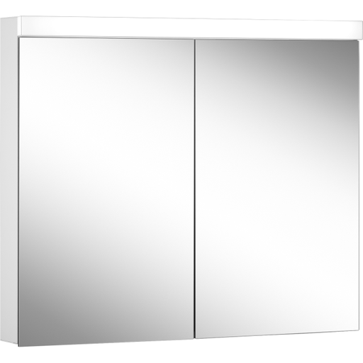 [1617M0370] Armoire de toilette LOWLINE LED, LOB 90/2/LED profil en aluminium 90 x 70/74,8 x 12 cm pour montage AP ou UP prise double en haut à droite ou à gauche, 2 portes à double miroir, LED 19W, IP44, couleur lum. blanc froid 4000K, blanc
