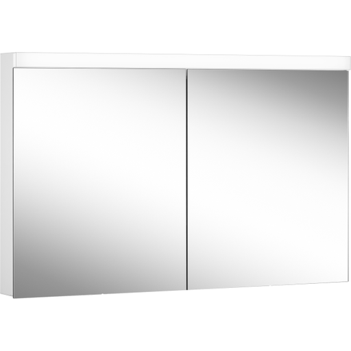 [1617M0372] Armoire de toilette LOWLINE LED, LOB 120/2/LED profil en aluminium 120 x 70/74,8 x 12 cm pour montage AP ou UP prise double en haut à droite ou à gauche, 2 portes à double miroir, LED 25W, IP44, couleur lum. blanc froid 4000K, blanc