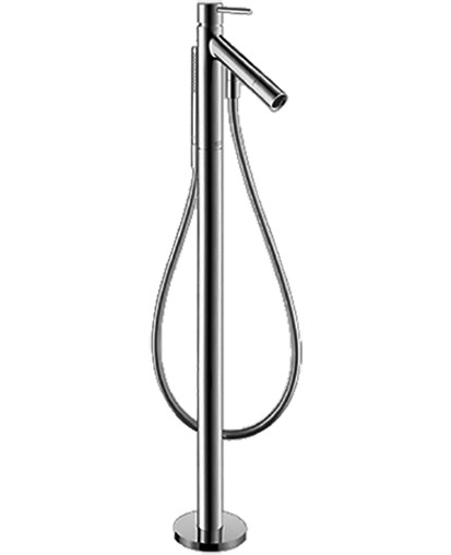 [1621C0637] Mélangeur de bain STARCK S 156 mm, goulot fixe H jusqu'à aérateur 677-757 mm avec colonne pour montage à pose libre tuyau, douche à main sans corps à encastrer 10452180 groupe acoustique I, chromé