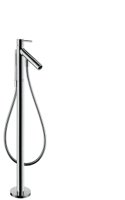 [1621C0745] Mélangeur de bain STARCK S 156 mm, goulot fixe H jusqu'à aérateur 677-757 mm avec colonne pour montage à pose libre tuyau, douche à main sans corps à encastrer Nr. 10452180 groupe acoustique I, chromé noir brossé