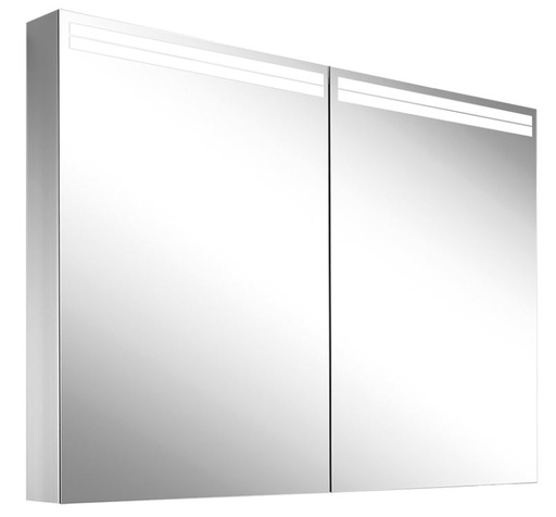 [1617C0377] Armoire de toilette ARANGA (anc. ARANGALINE TW) 100 x 70 x 12 cm profil en aluminium pour montage AP ou UP, prises double en haut à droite ou à gauche, prise double en bas à la paroi intermédiaire à droite, 2 portes à double miroir, LED dimmable, en haut et en bas 39 W, dessus et dessous séparément commutable 2000-6500 K, bouton pour les fonctions à l'intérieur du profilé latéral, miroir grossissant IP44, argent éloxé