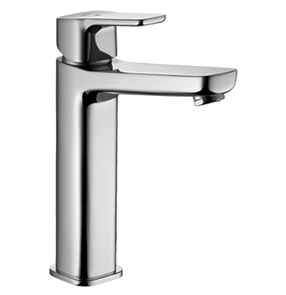[1621C0860] Mélangeur de lavabo MONTA S 150 mm, goulot fixe haute colonne H jusqu'à aérateur 182 mm H levier ouvert 265 mm sans vidage excentrique tuyaux de raccordement flexibles 3/8", groupe acoustique I, chromeline