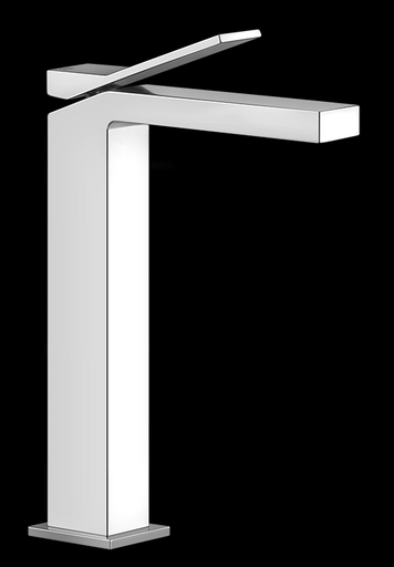 [1621C0968] Mélangeur de lavabo RETTANGOLO K, S 128 mm, goulot fixe H jusqu'à l'aérateur 248 mm, H 299 mm, sans vidage, tuyaux de raccordement flexibles 3/8", groupe acoustique NT, chromé
