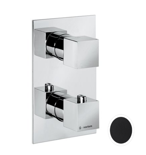 [1621H0837] Mélangeur de douche thermostatique ERGO-Q, set montage final, avec une poignée pour le contrôle de la température et une poignée avec régulateur de débit, sans corps à encastrer, noir mat